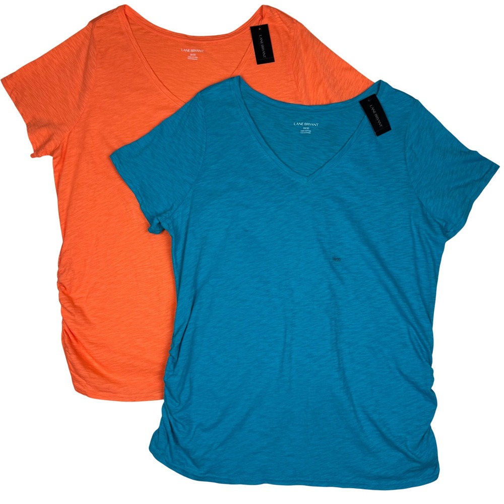 NWT Lane Bryant T-Shirt Ruched Slub V-Neck Plus 18/20 Orange Blue 2 Pc Bundle